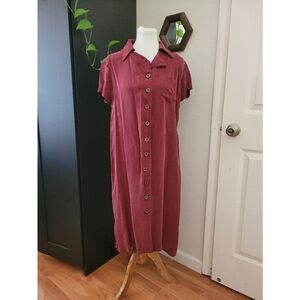 VNT Karin Steven's deep wine color silk midi dress button up flowy no size tag L